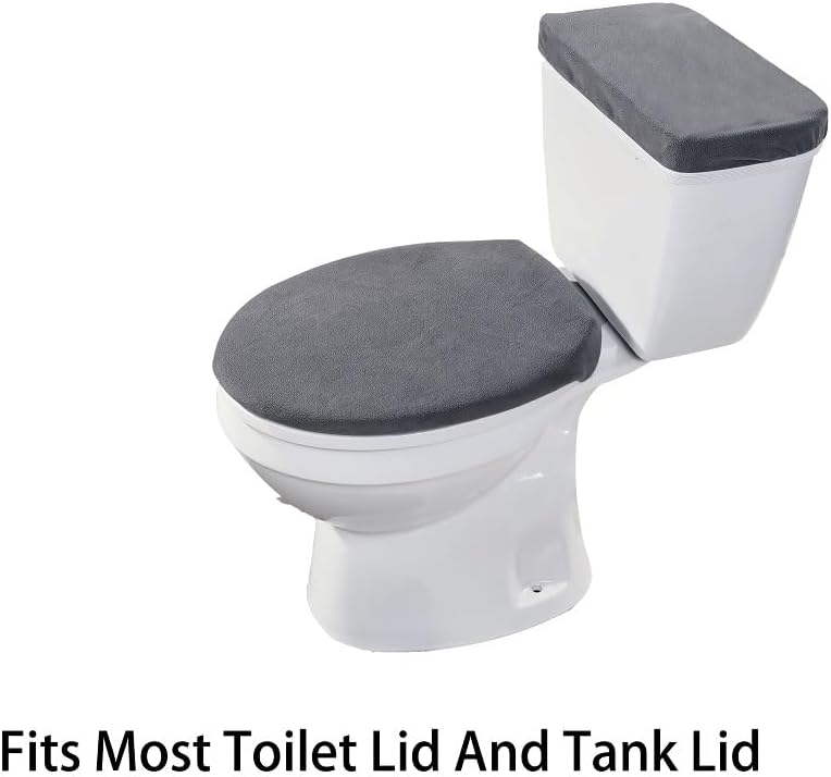 Madeals Velvet Toilet Lid Cover and Tank Lid Cover with Memory Foam Toilet Mat 3 Piece Toilet Contour Rug Set Drak Gray - Image 4